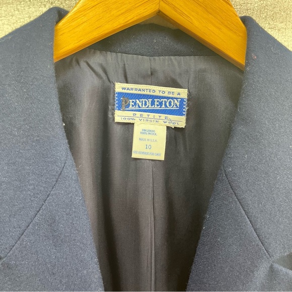 Vintage Pendleton 100% Virgin Wool Royal Blue Two Button Women's Blazer Size 10 - Picture 5 of 11